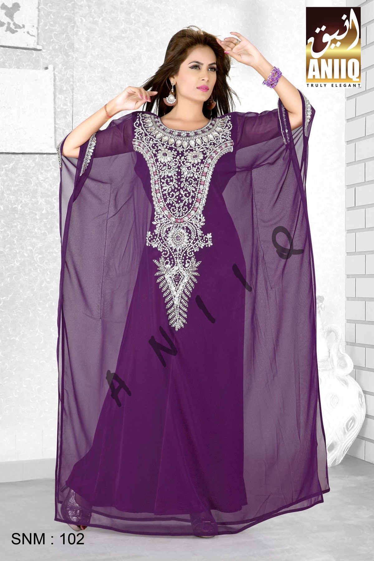 purple  embroidered  faux georgette  farasha