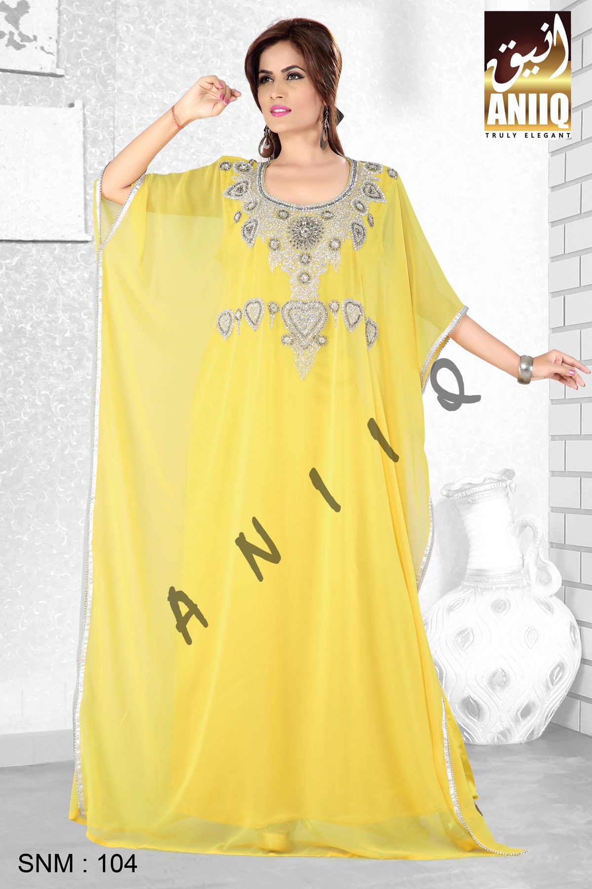 Yellow  Embroidered  Faux Georgette  Farasha