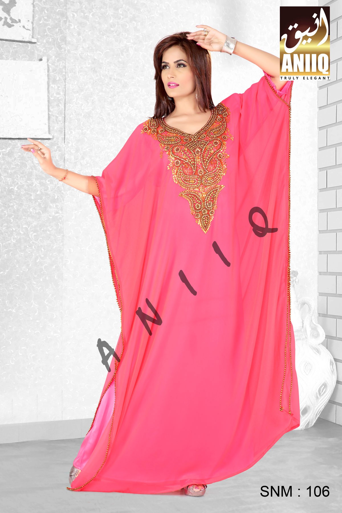 Pink   Embroidered   Faux Georgette   Farasha