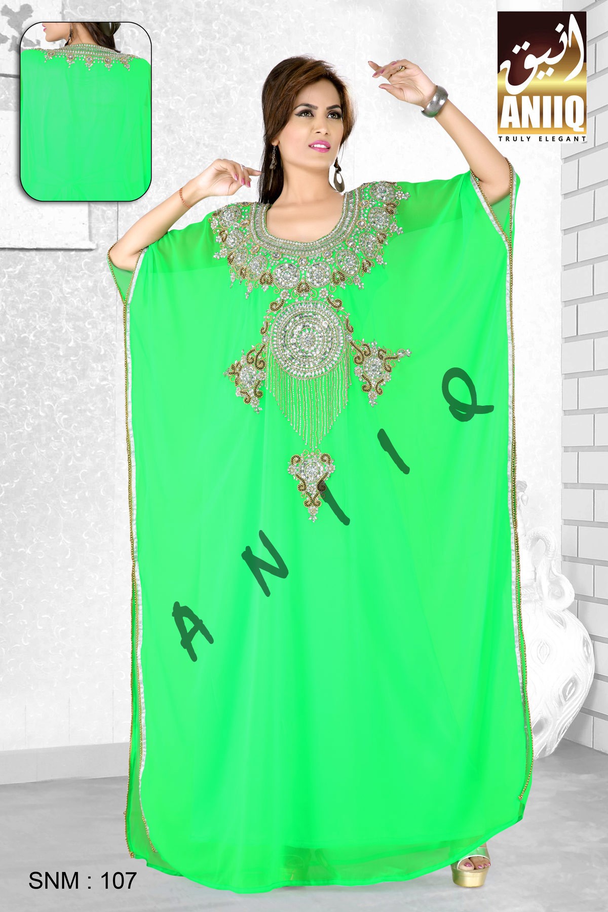 Parrot Green   Embroidered   Faux Georgette   Farasha