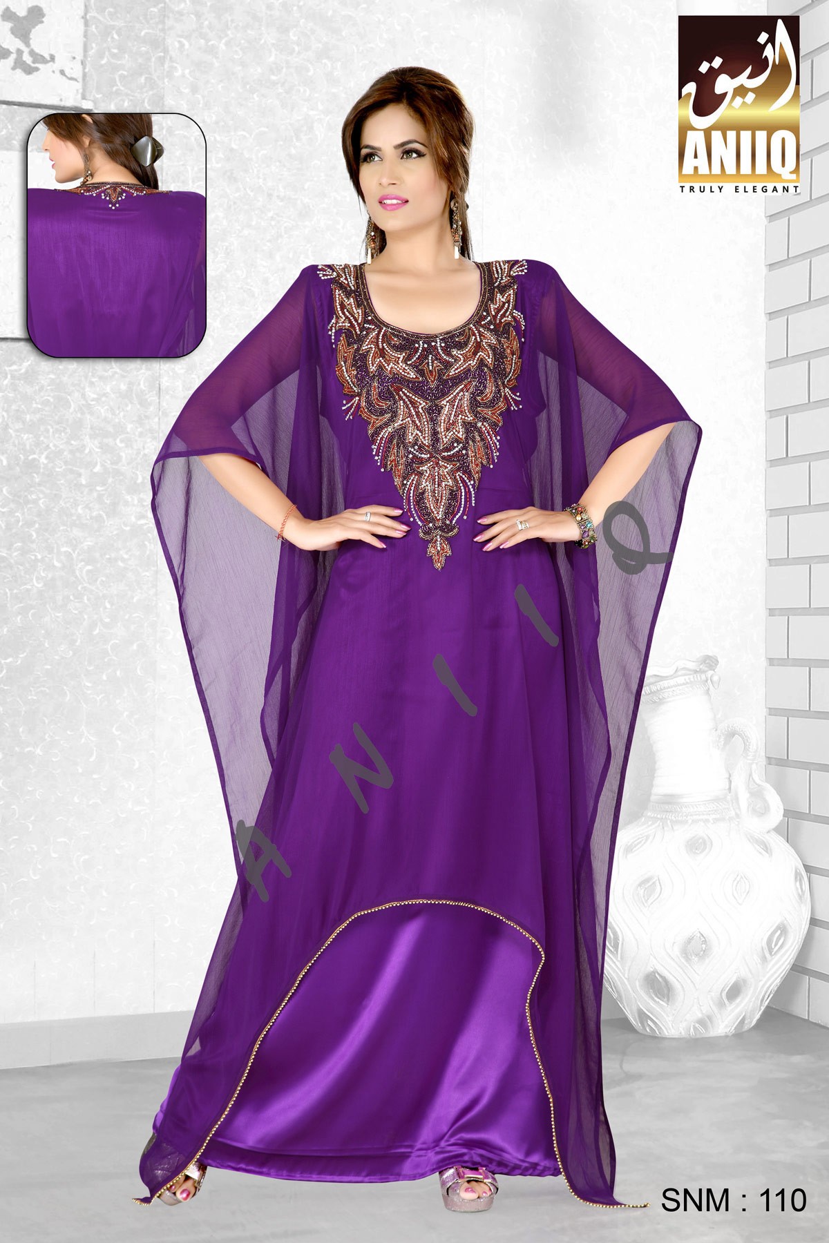 Purple   Embroidered   Faux Georgette   Farasha