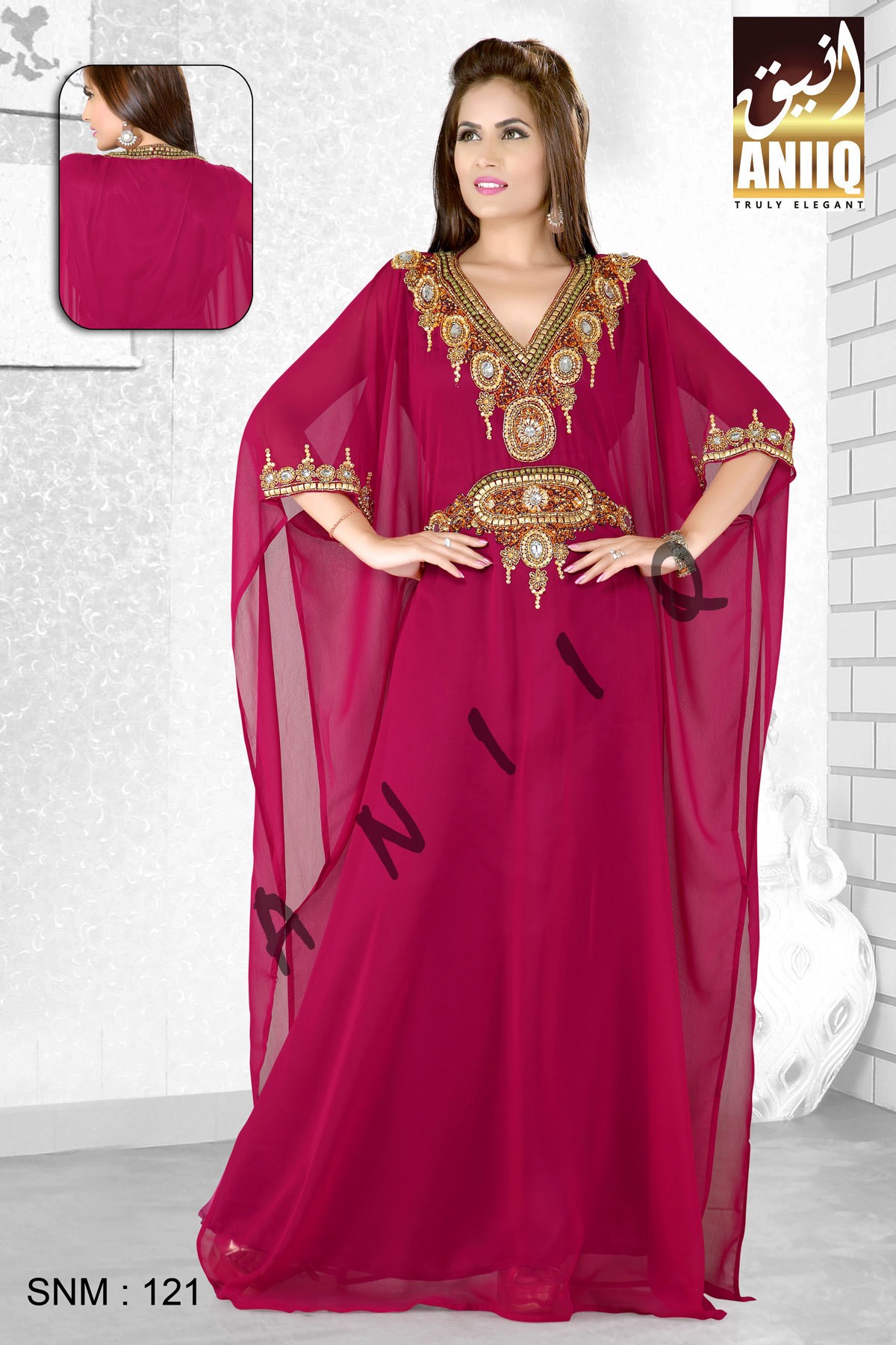 Burgundy   Embroidered   Faux Georgette   Farasha