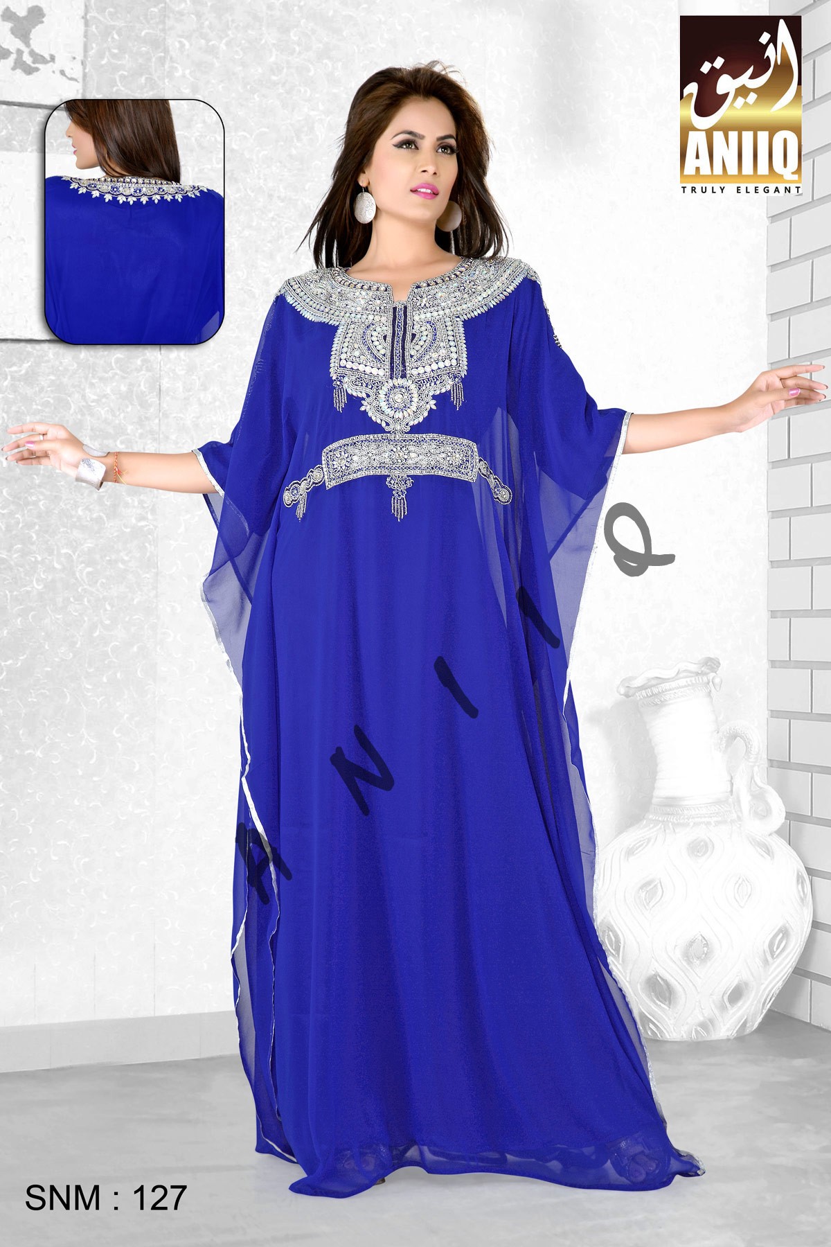 Royal Blue   Embroidered   Faux Georgette   Farasha