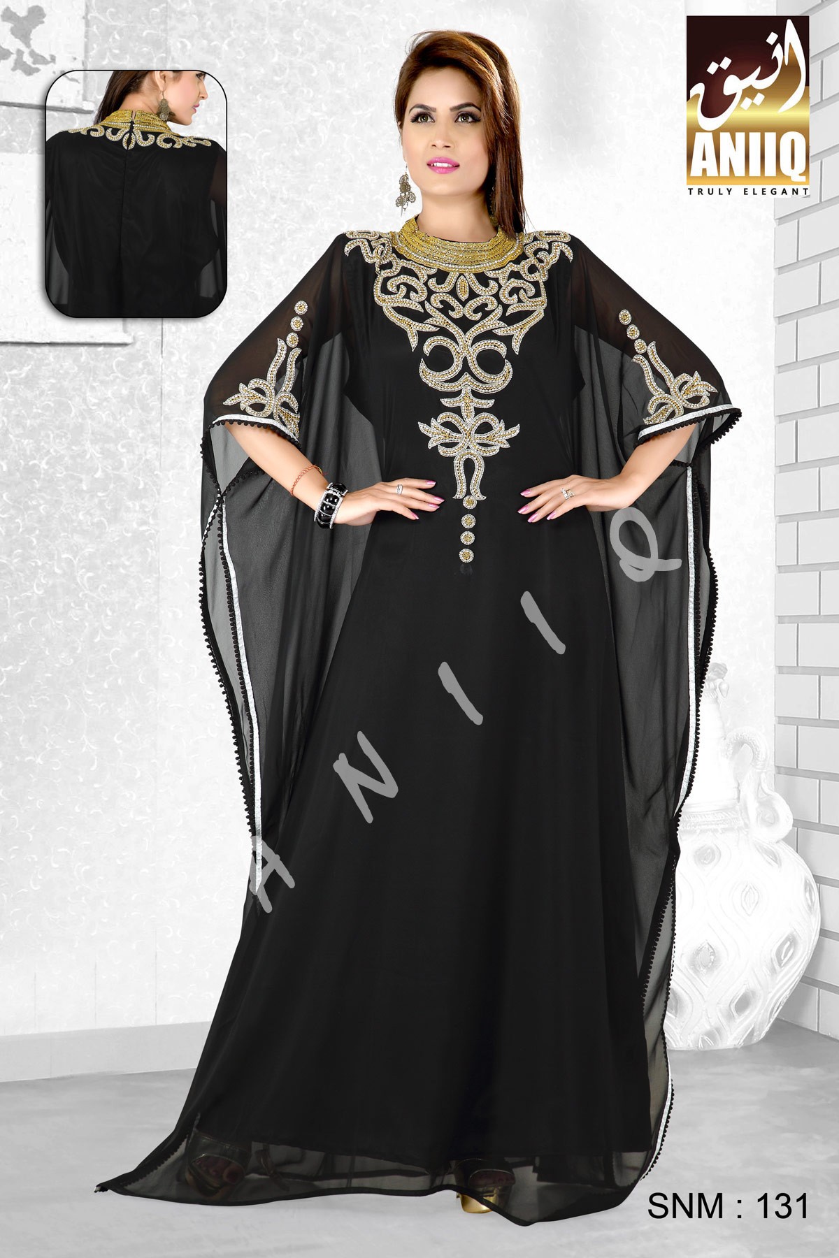 Black   Embroidered   Faux Georgette   Farasha