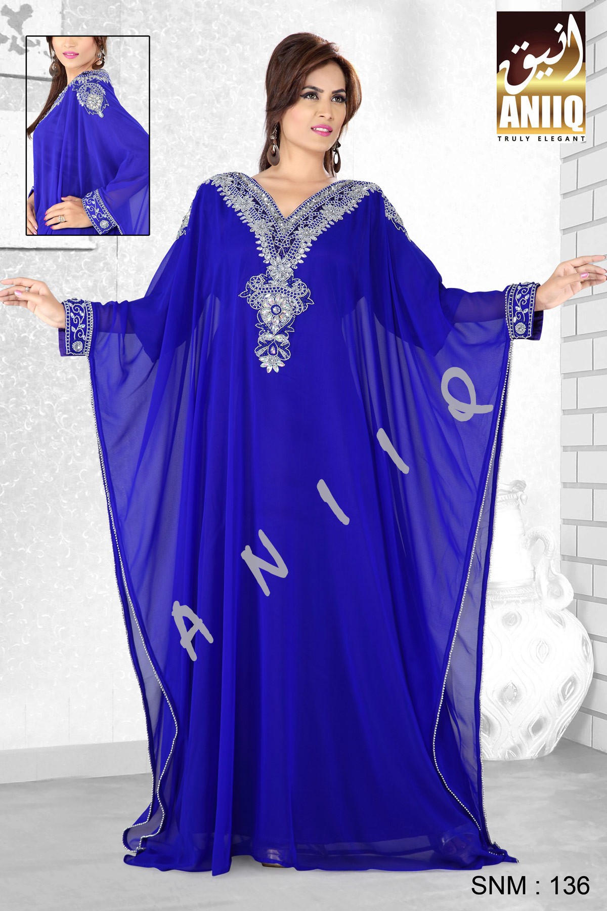 Royal Blue   Embroidered   Faux Georgette   Farasha