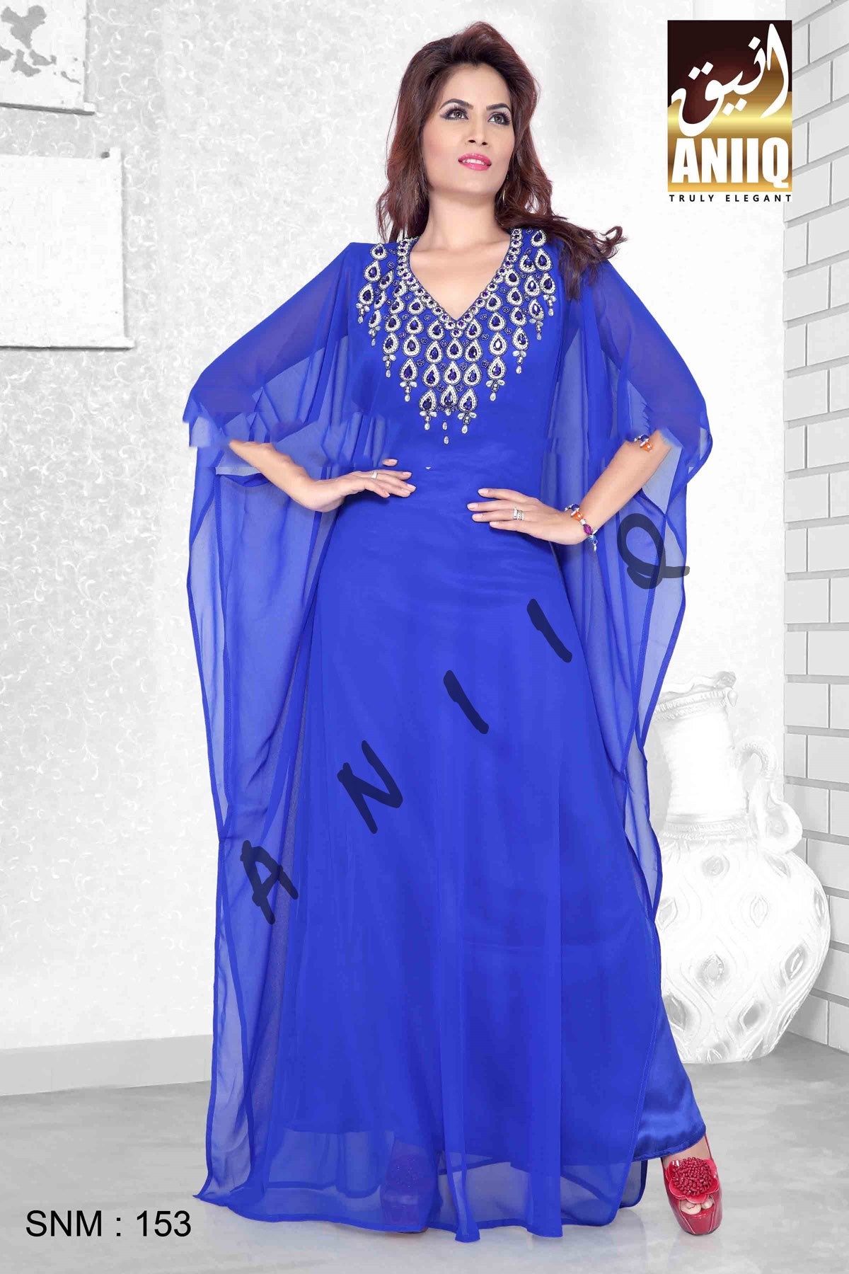 Royal Blue   Embroidered   Faux Georgette   Farasha