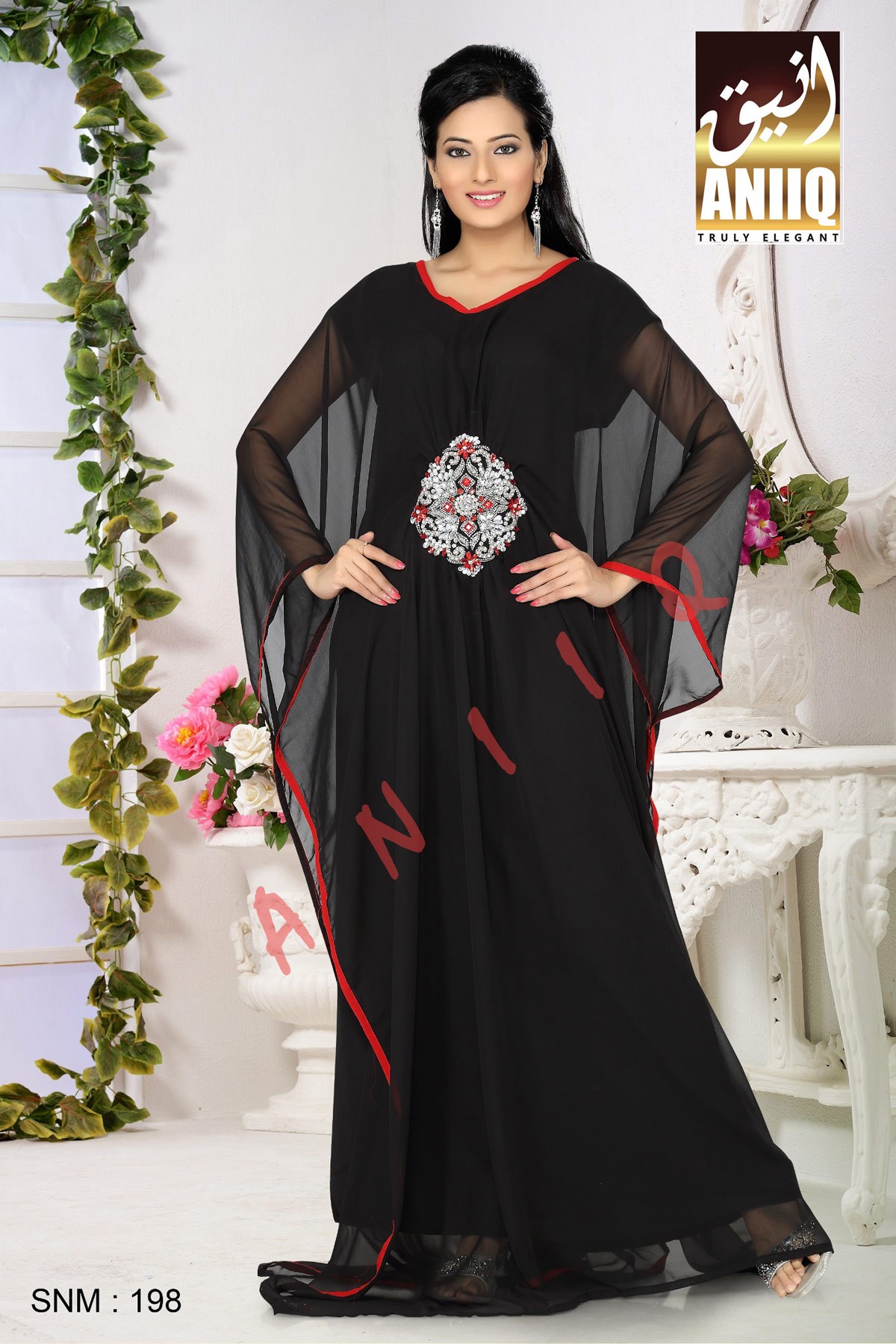 Black   Embroidered   Faux Georgette   Farasha