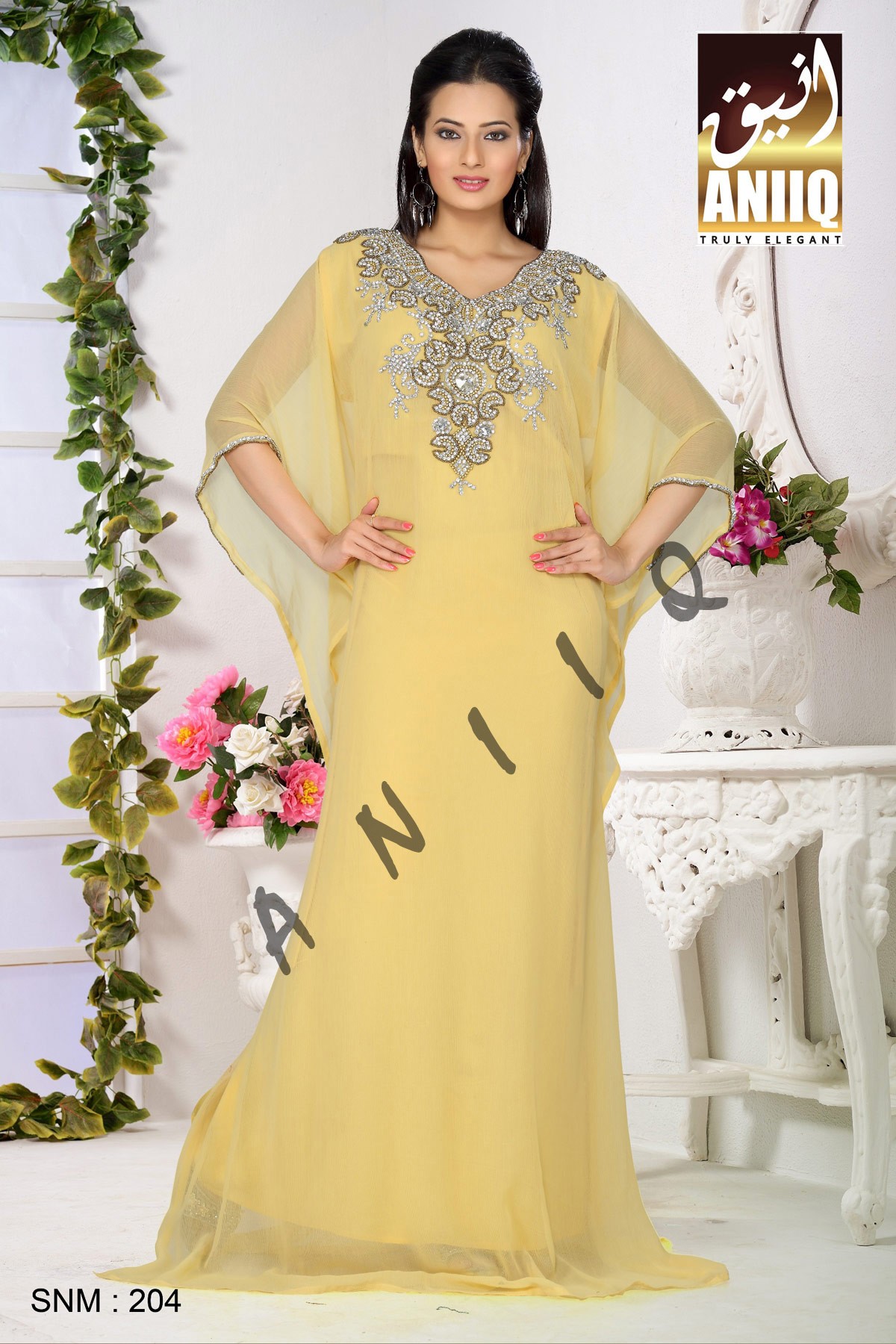 Light Yellow   Embroidered   Faux Georgette   Farasha