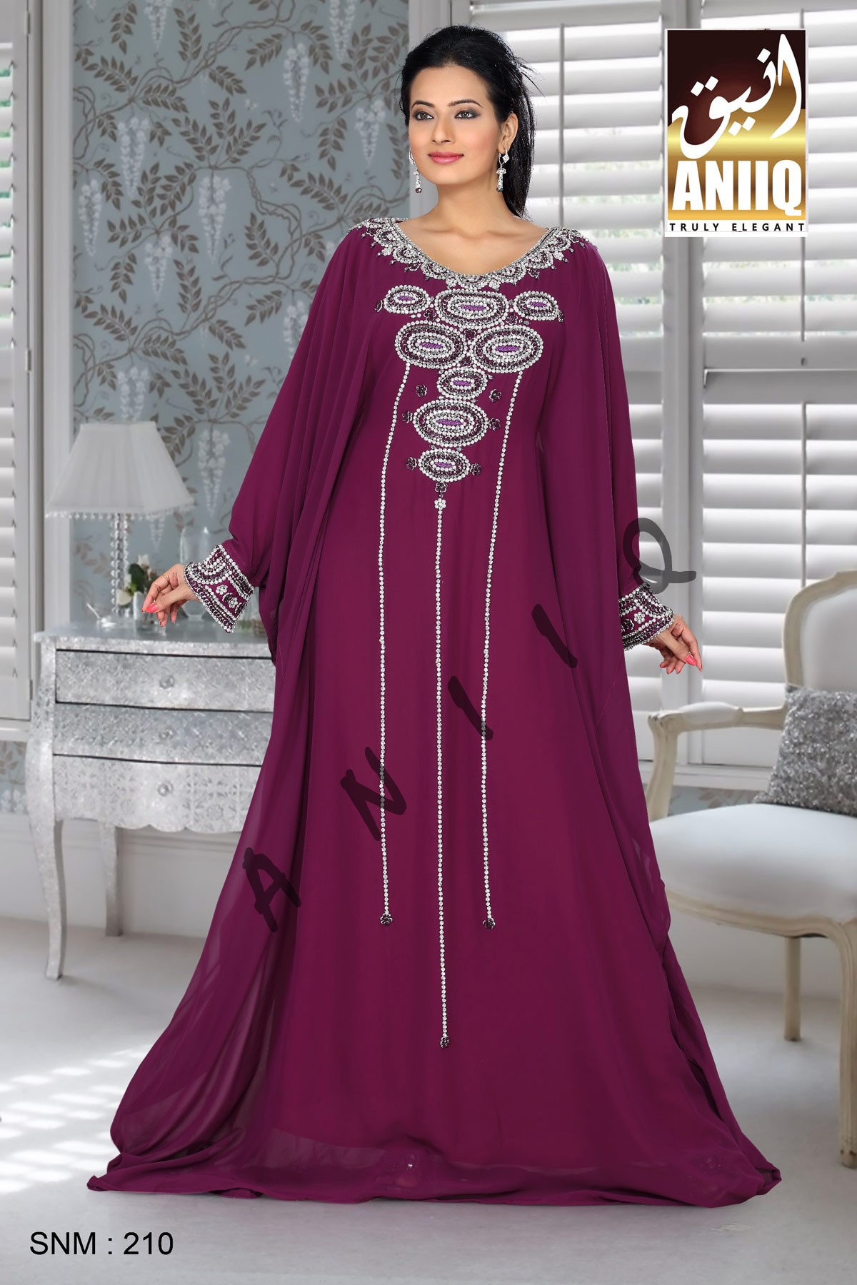 Purple   Embroidered   Faux Georgette   Farasha