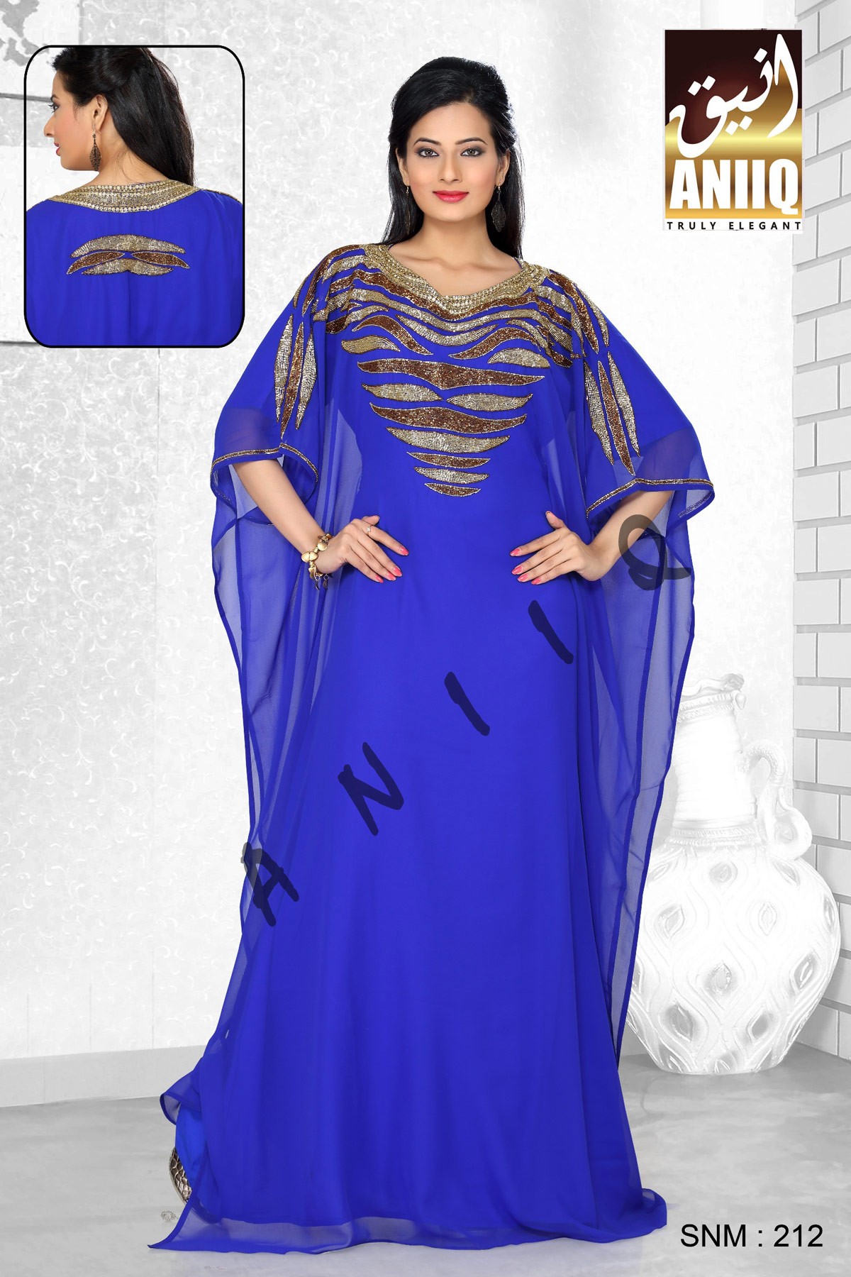 Royal Blue   Embroidered   Faux Georgette   Farasha