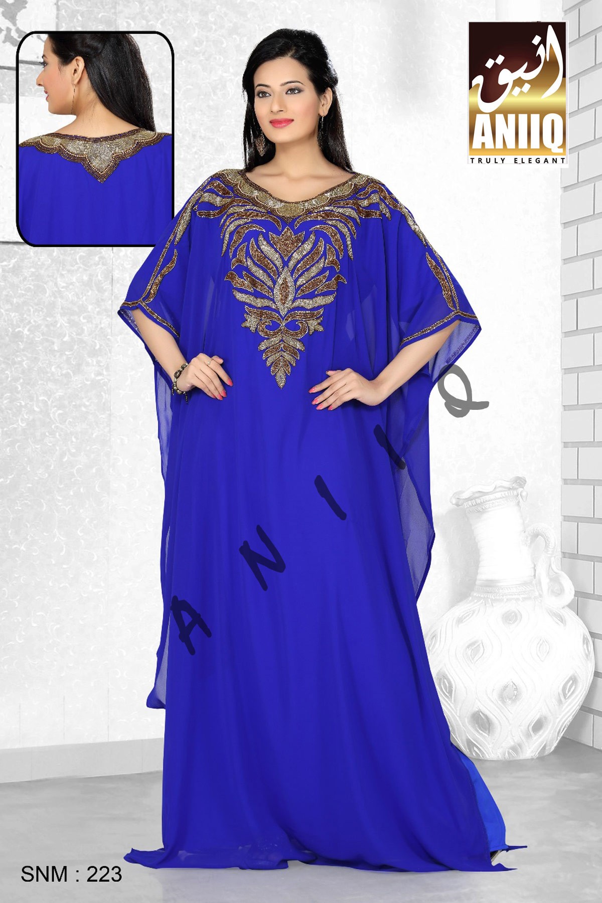 Royal Blue   Embroidered   Faux Georgette   Farasha