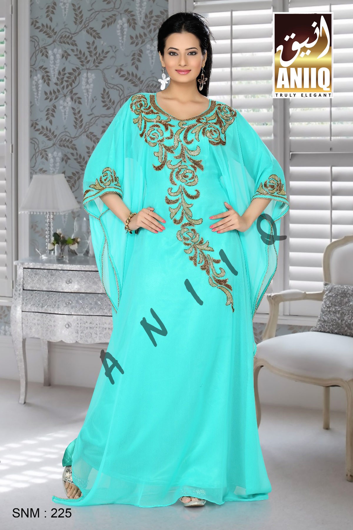 Sea Green   Embroidered   Faux Georgette   Farasha