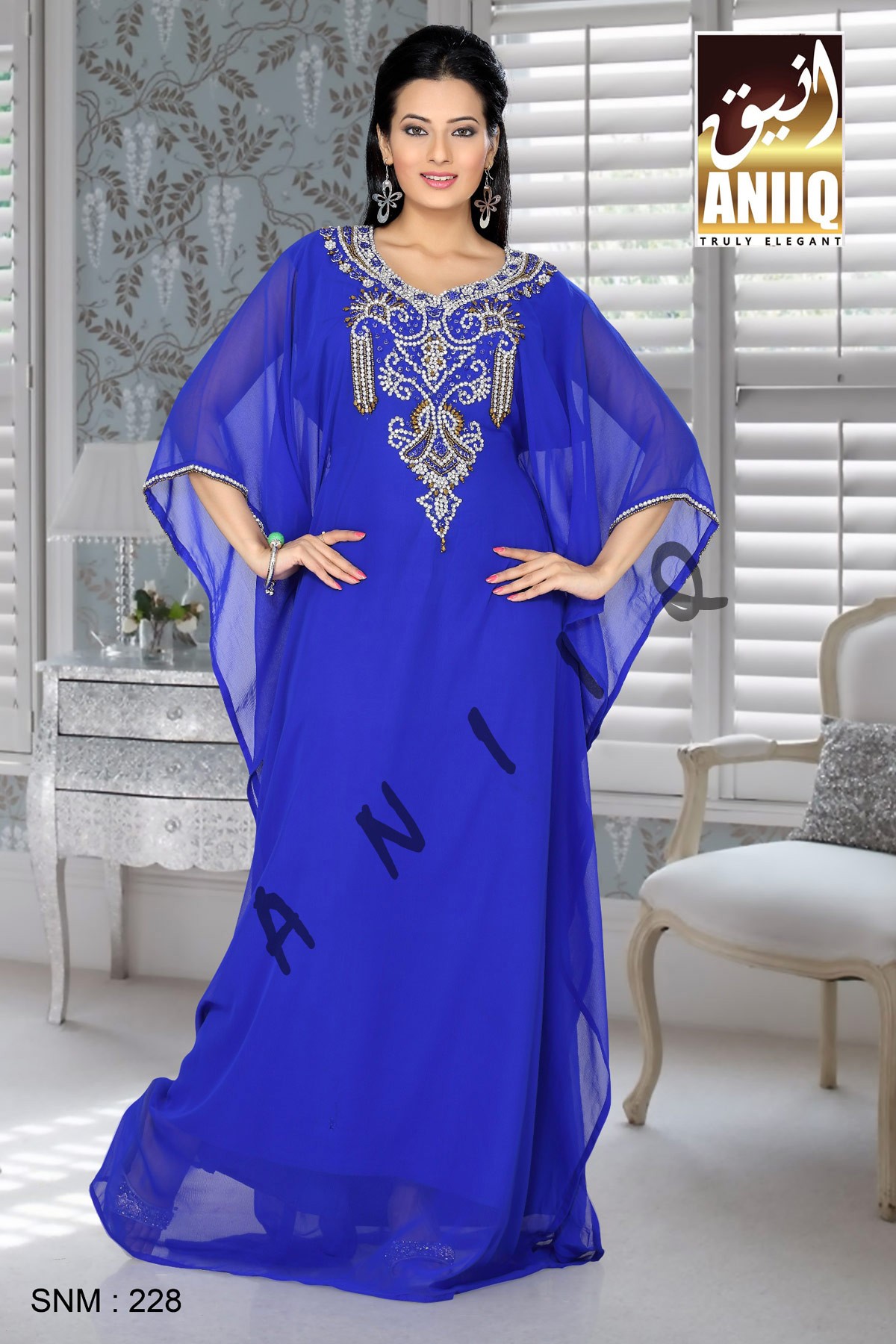 Royal Blue   Embroidered   Faux Georgette   Farasha