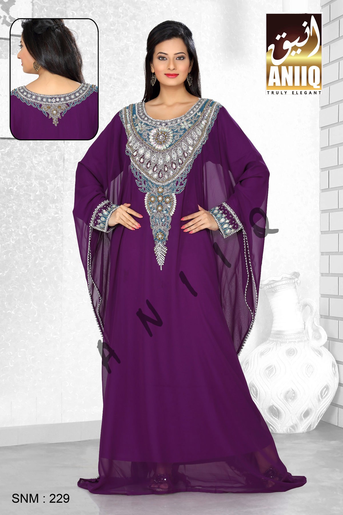 Purple   Embroidered   Faux Georgette   Farasha