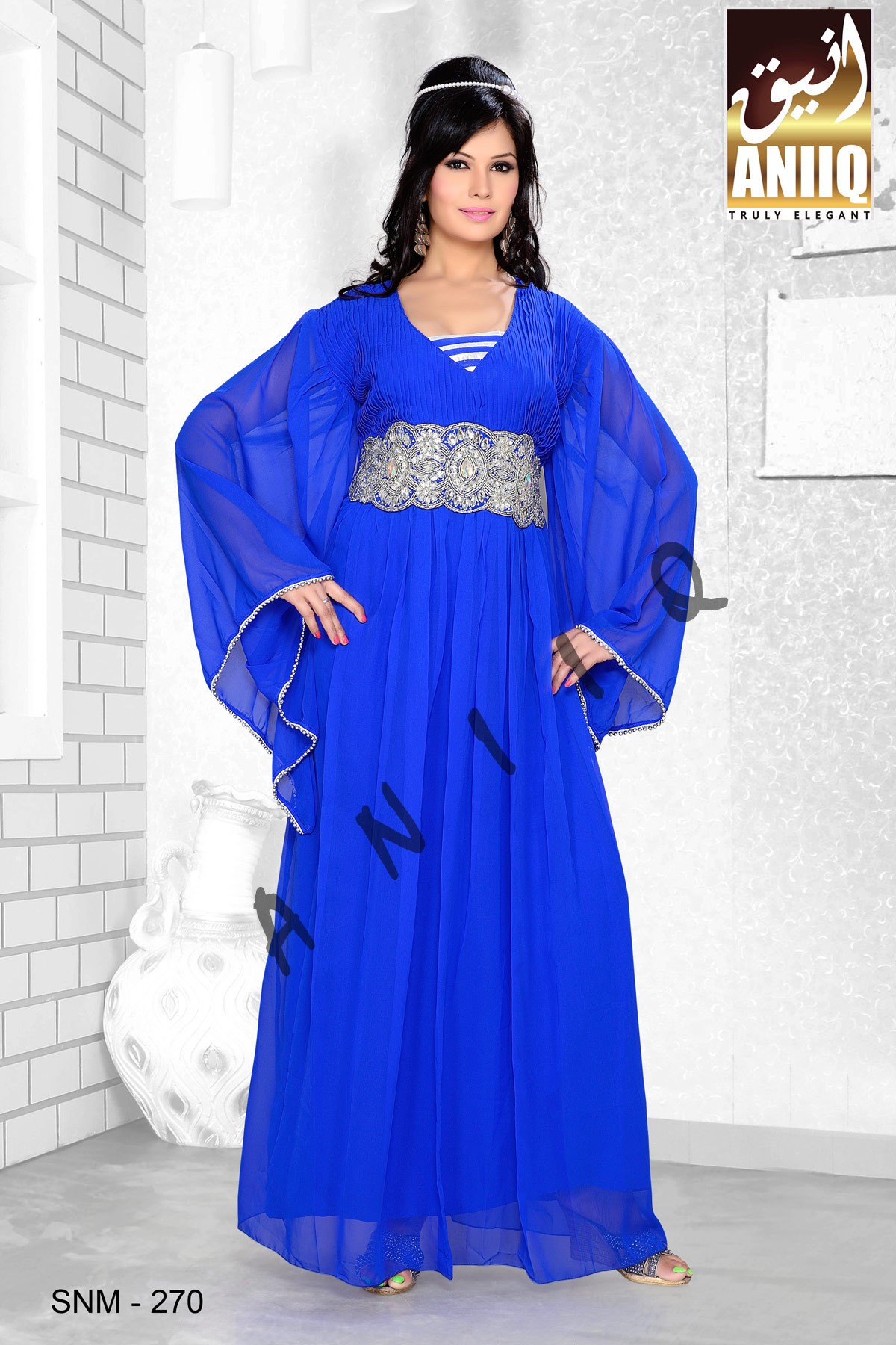 Royal Blue   Embroidered   Faux Georgette   Farasha