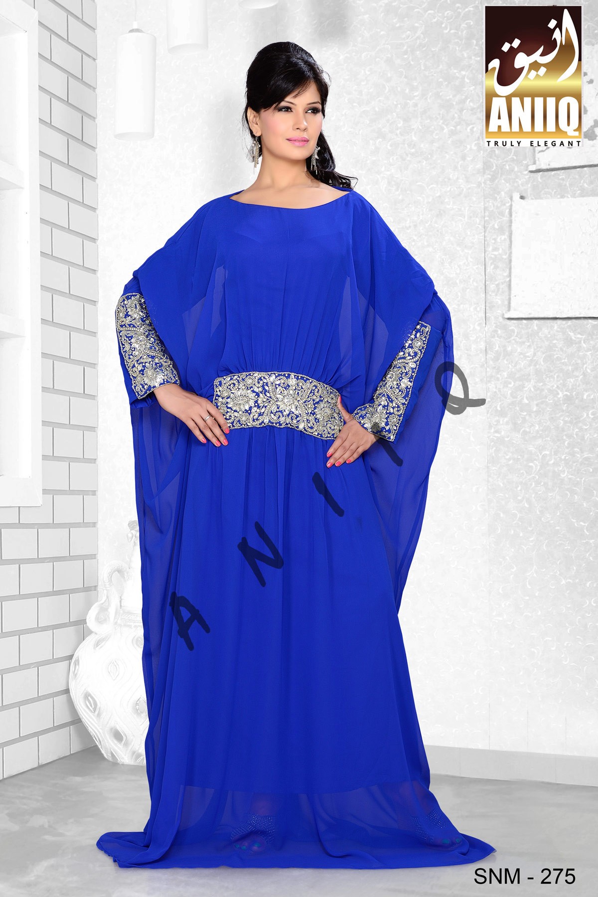 Royal Blue   Embroidered   Faux Georgette   Farasha