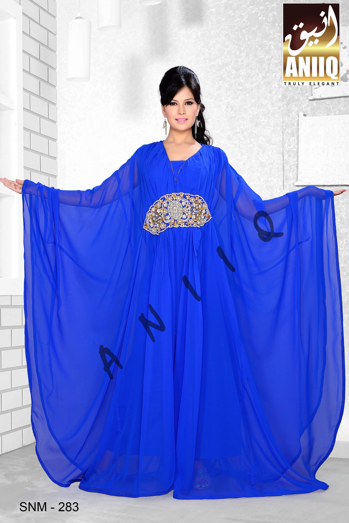 Royal Blue   Embroidered   Faux Georgette   Farasha