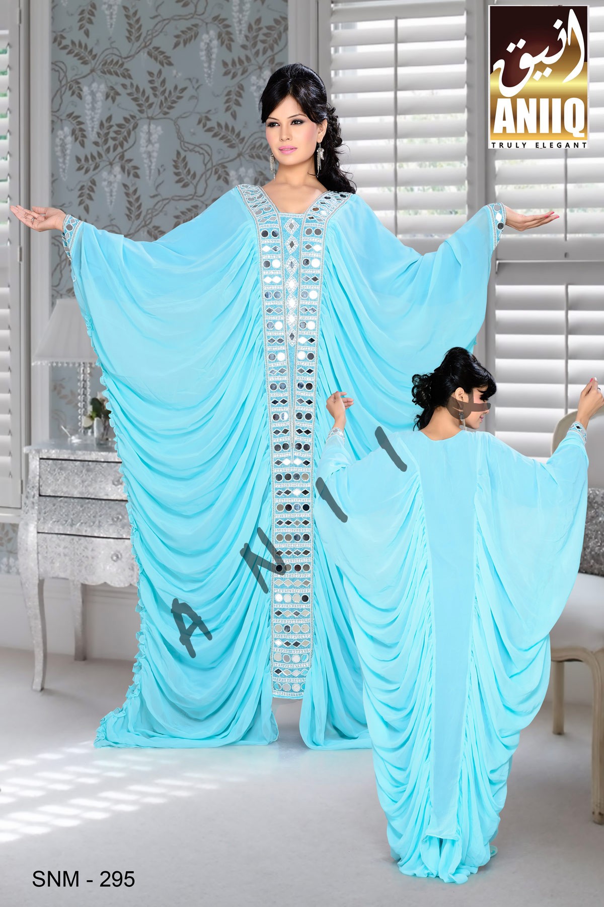 Sky Blue   Embroidered   Faux Georgette   Farasha