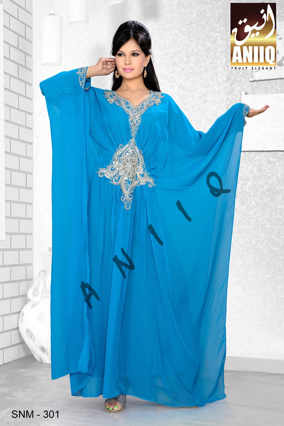 Blue  Embroidered  Faux Georgette  Farasha