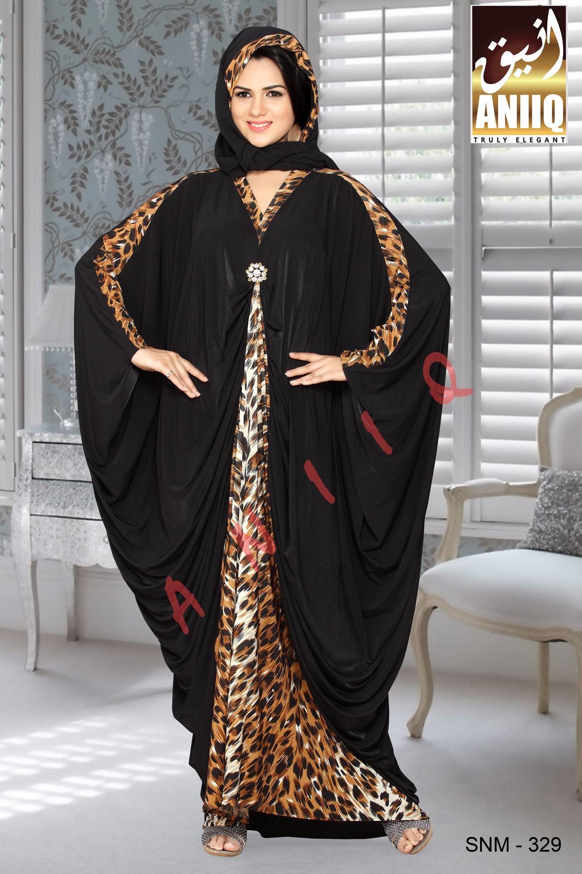 Black  Cheetah Print  Lycra  Abaya