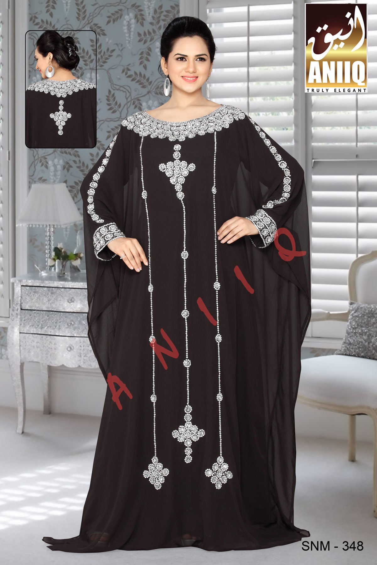 Black  Embroidered  Faux Georgette  Farasha