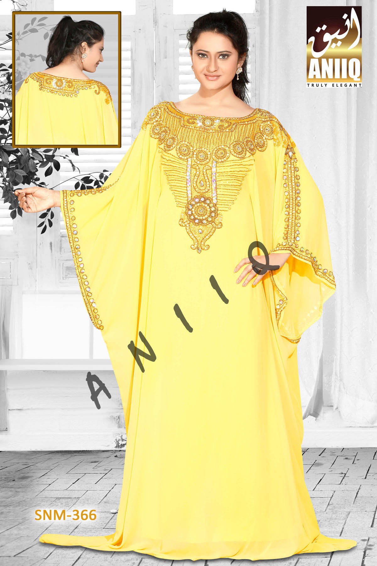 Yellow  Embroidered  Faux Georgette  Farasha