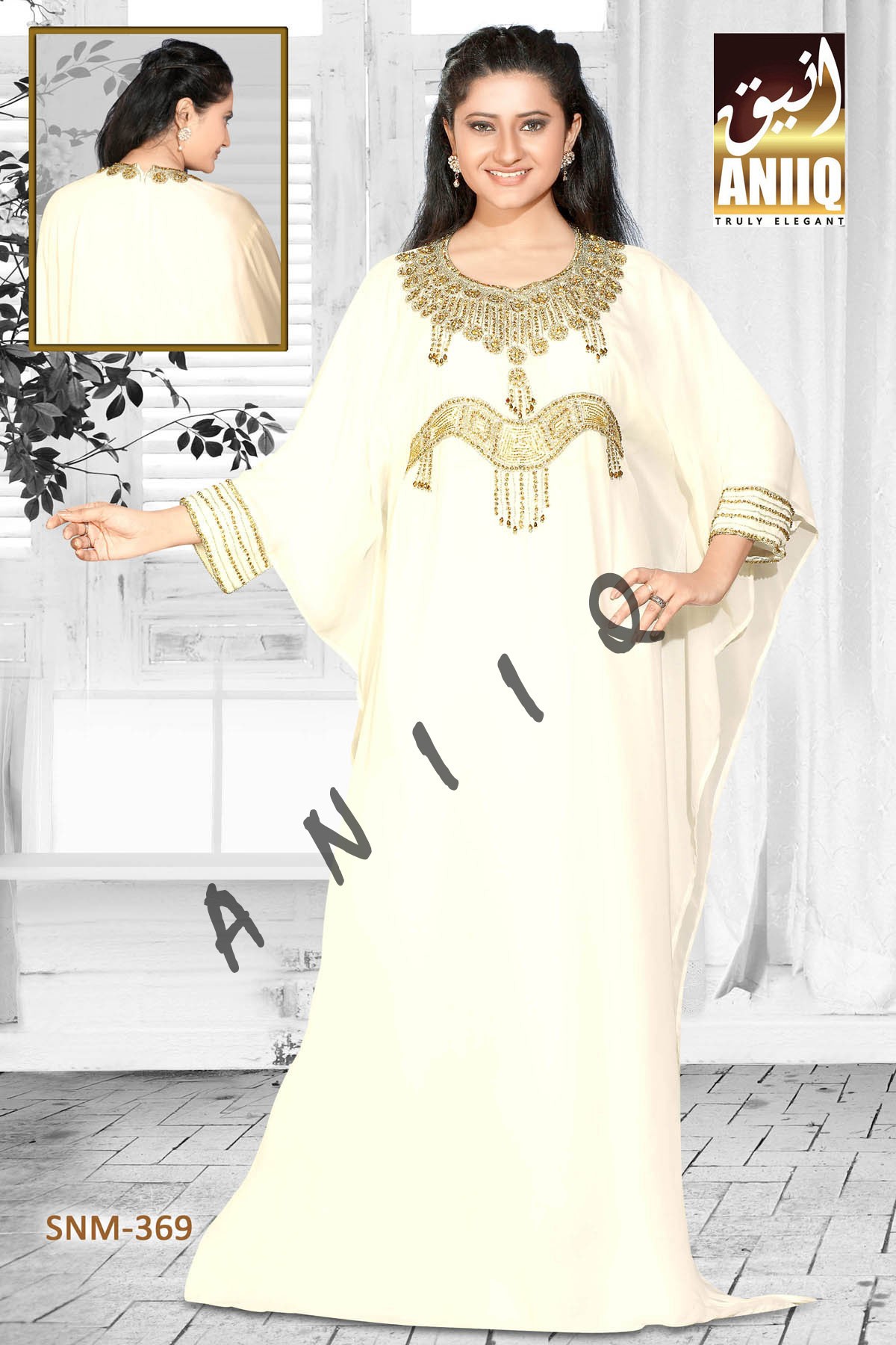 Off White  Embroidered  Faux Georgette  Farasha