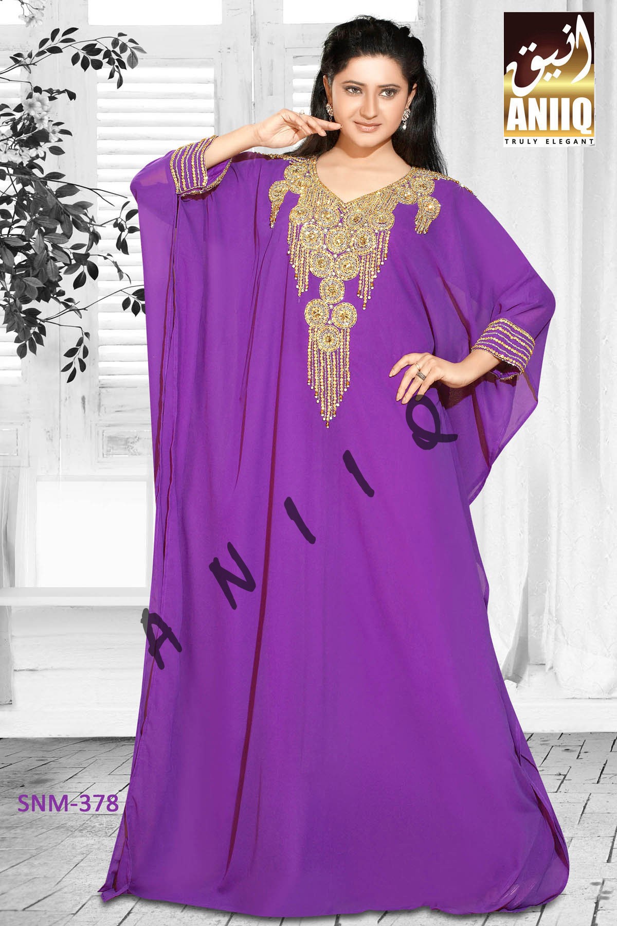 Purple  Embroidered  Faux Georgette  Farasha