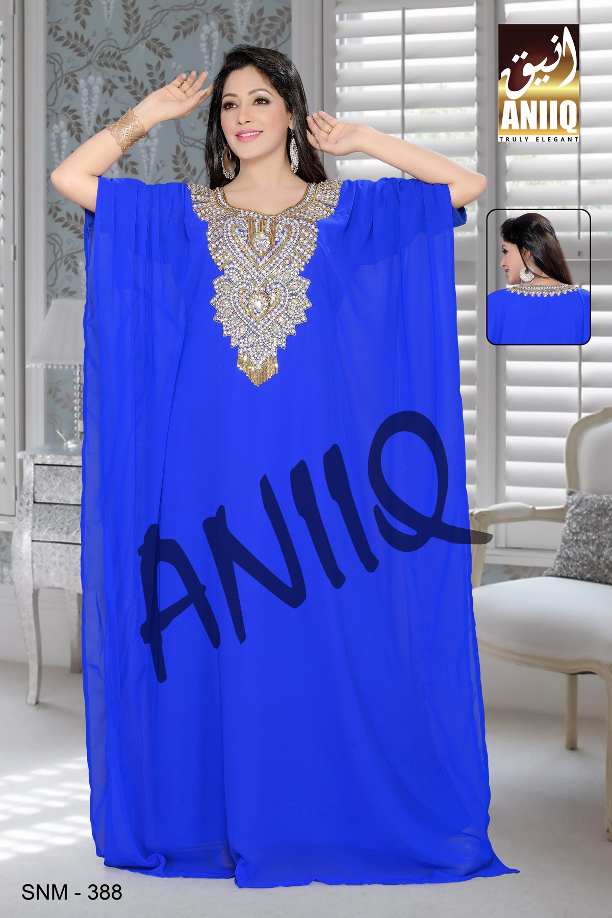 Royal Blue  Embroidered  Faux Georgette  Farasha