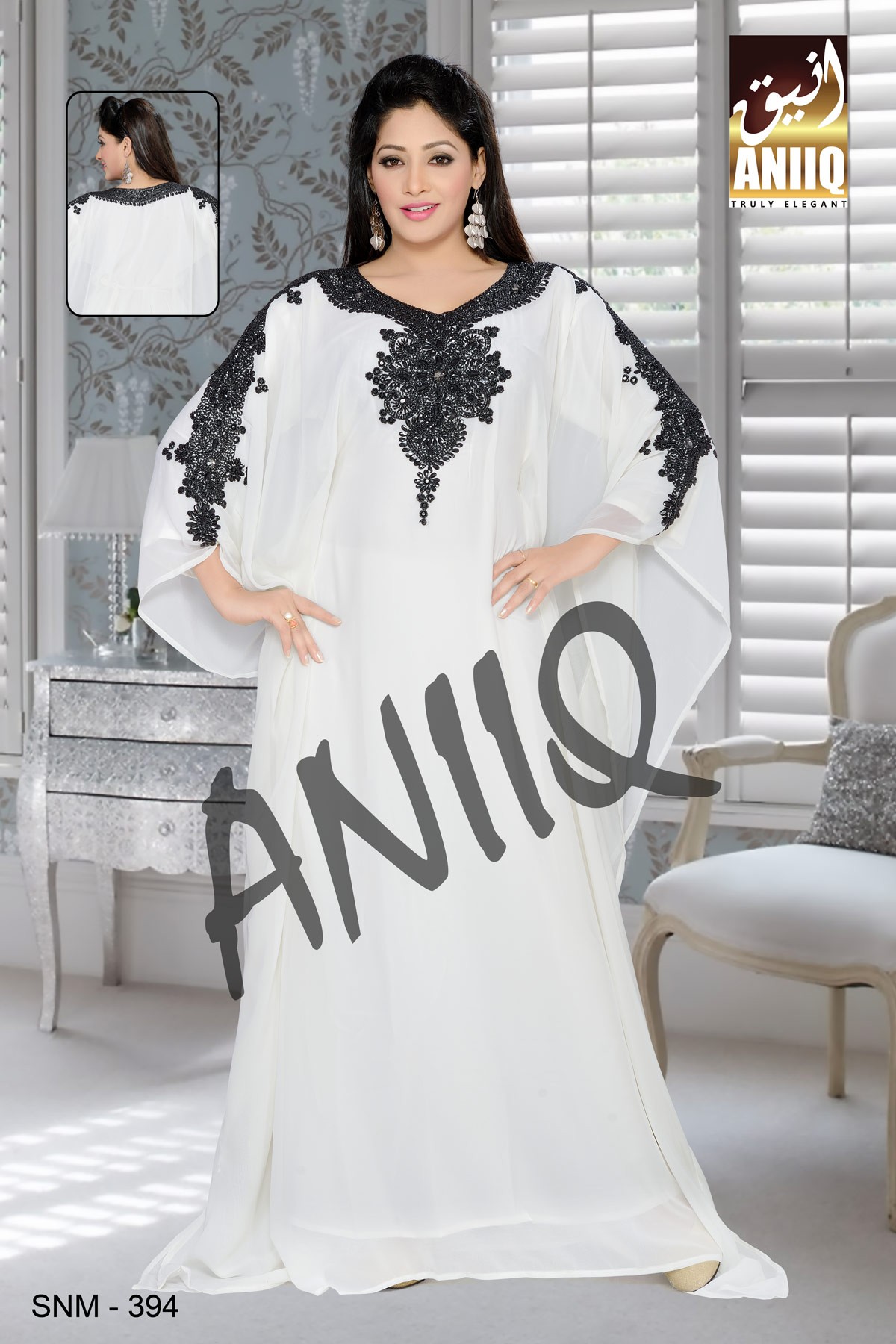 Off White  Embroidered  Faux Georgette  Farasha