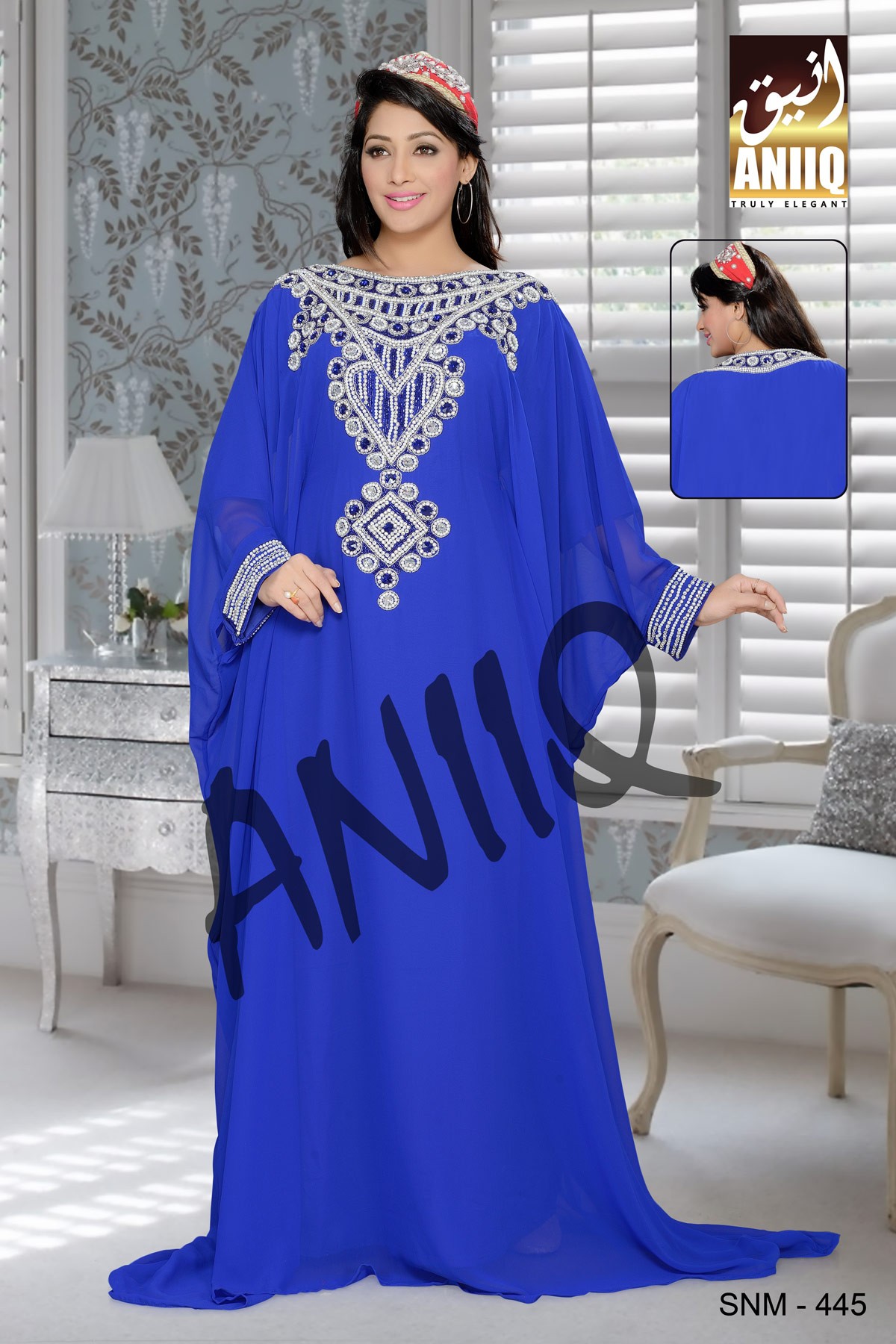 Royal Blue   Embroidered   Faux Georgette   Farasha