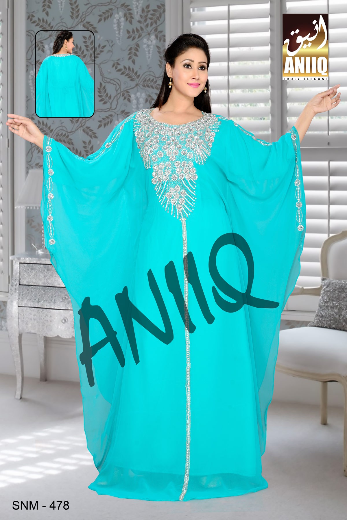 Sea Green   Embroidered   Faux Georgette   Farasha