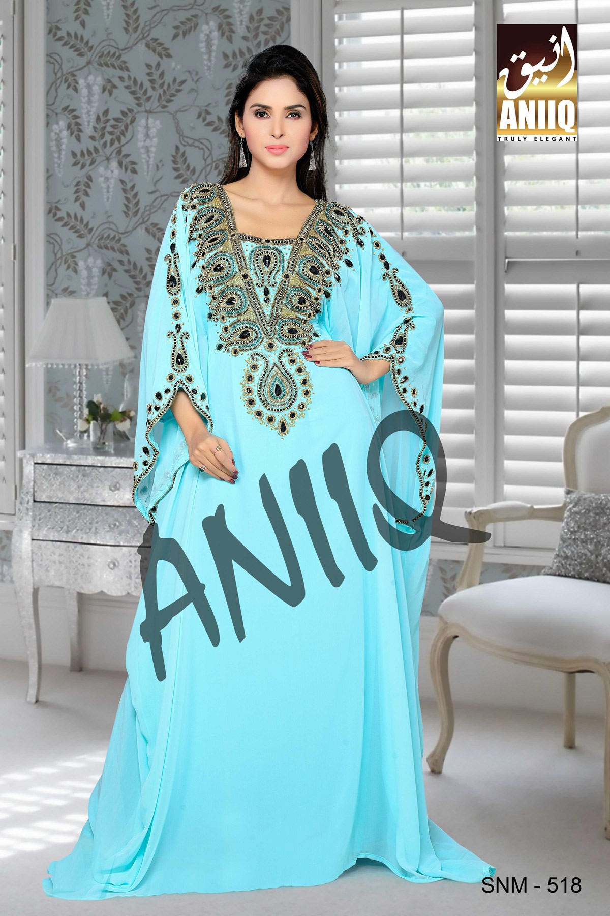 Sky Blue  Embroidered  Faux Georgette  Farasha