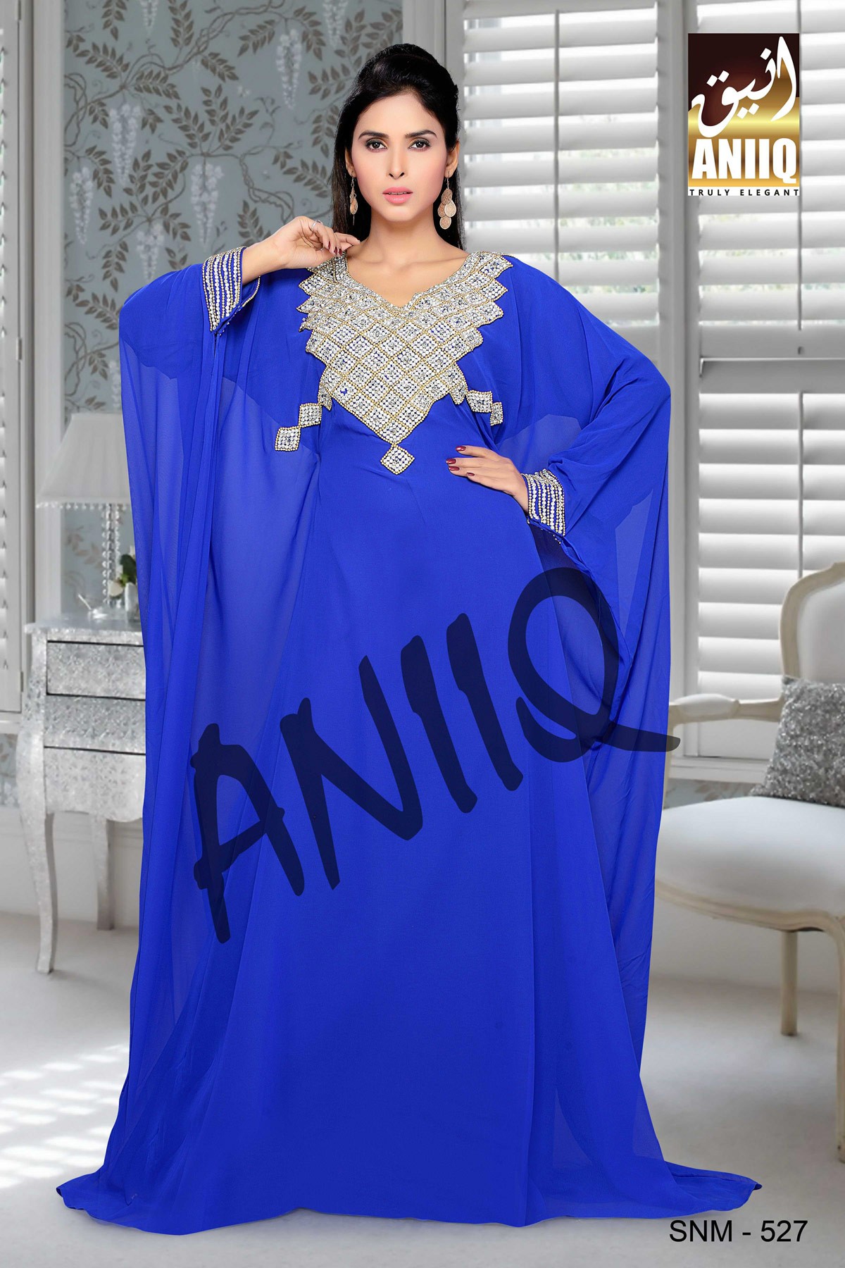 Royal Blue  Embroidered  Faux Georgette  Farasha
