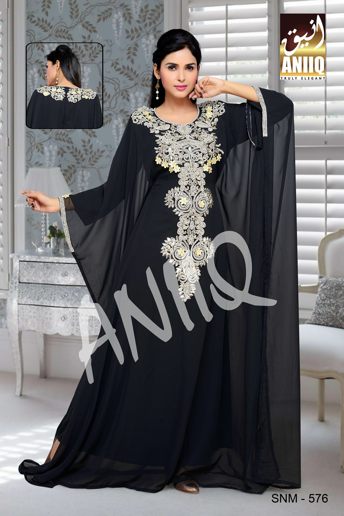 Black  Embroidered  Faux Georgette  Farasha