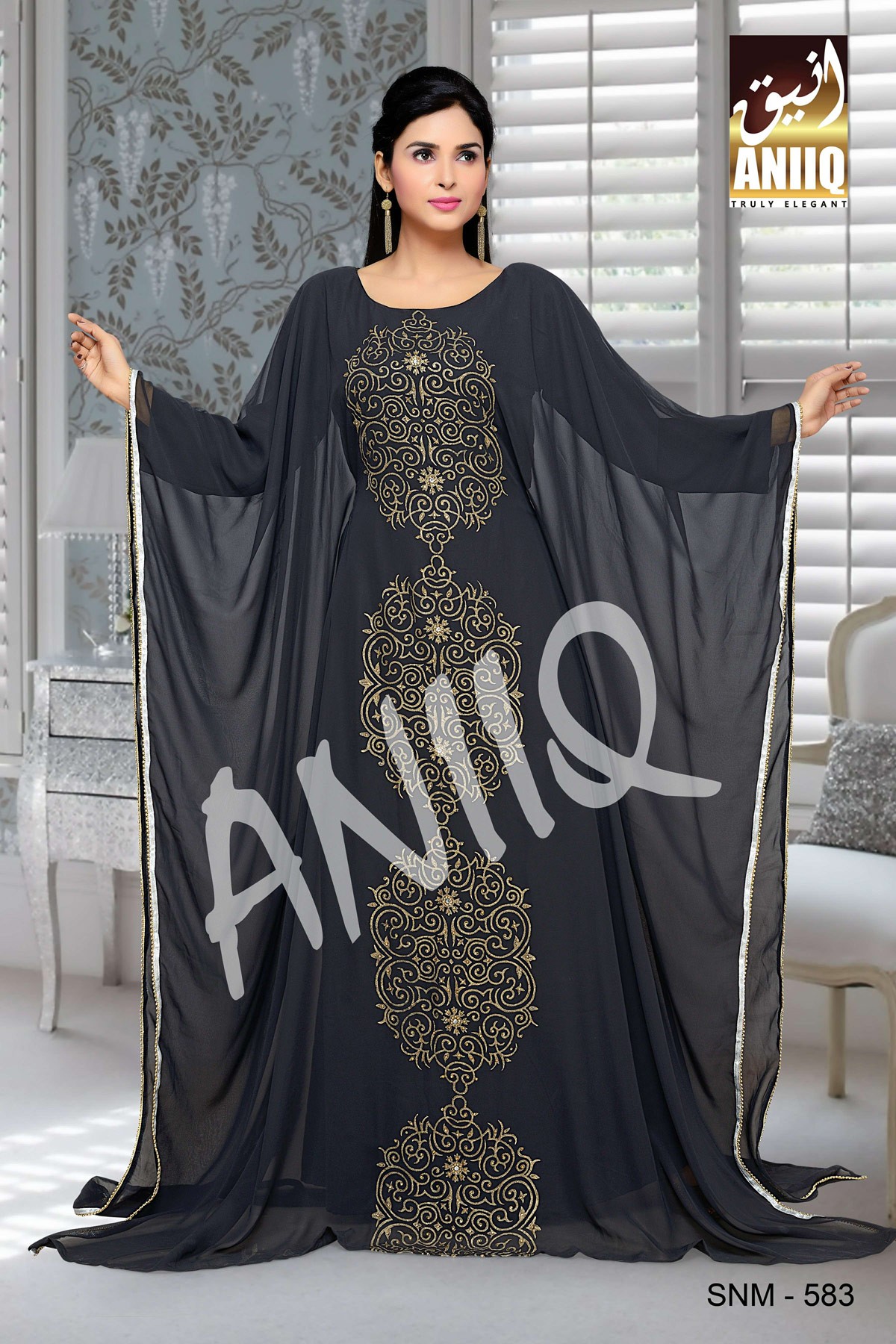 Black  Embroidered  Faux Georgette  Farasha