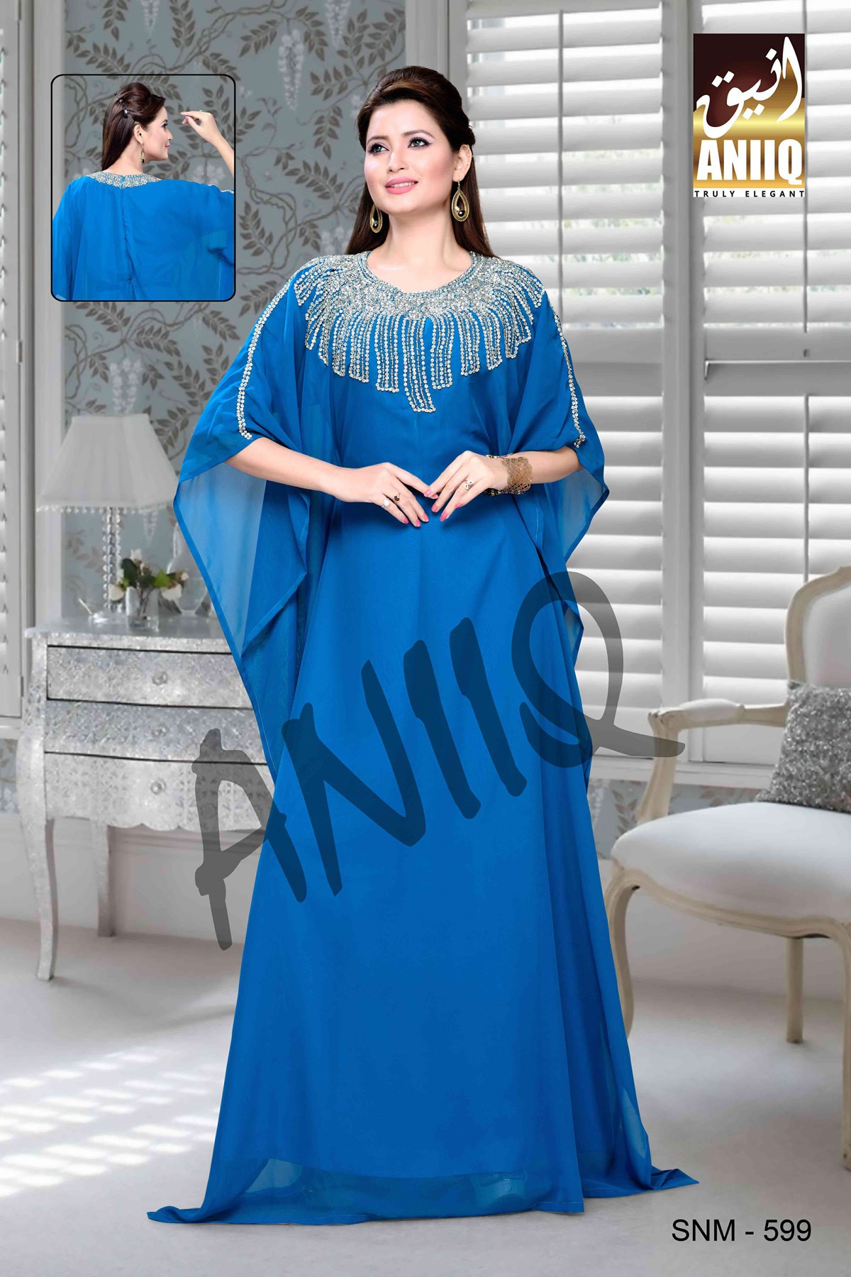 Blue  Embroidered  Faux Georgette  Farasha