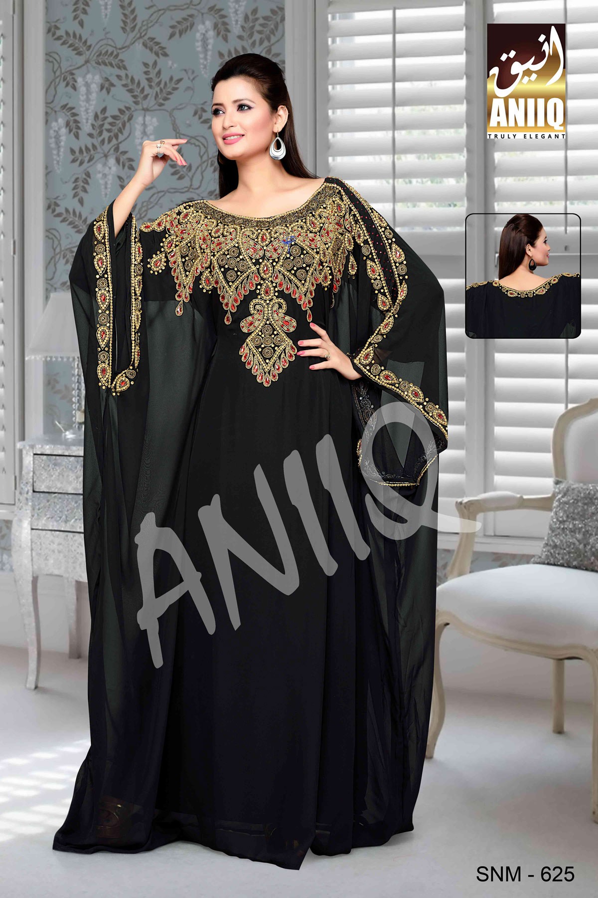 Black  Embroidered  Faux Georgette  Farasha