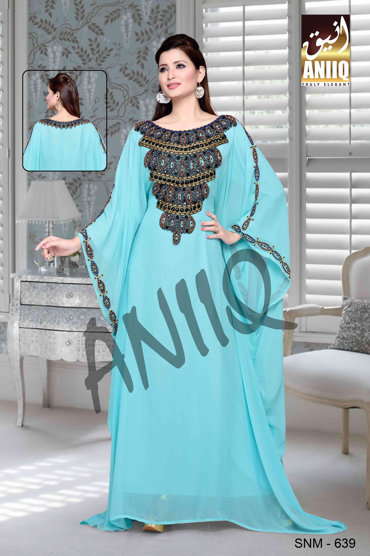 Sky Blue  Embroidered  Faux Georgette  Farasha