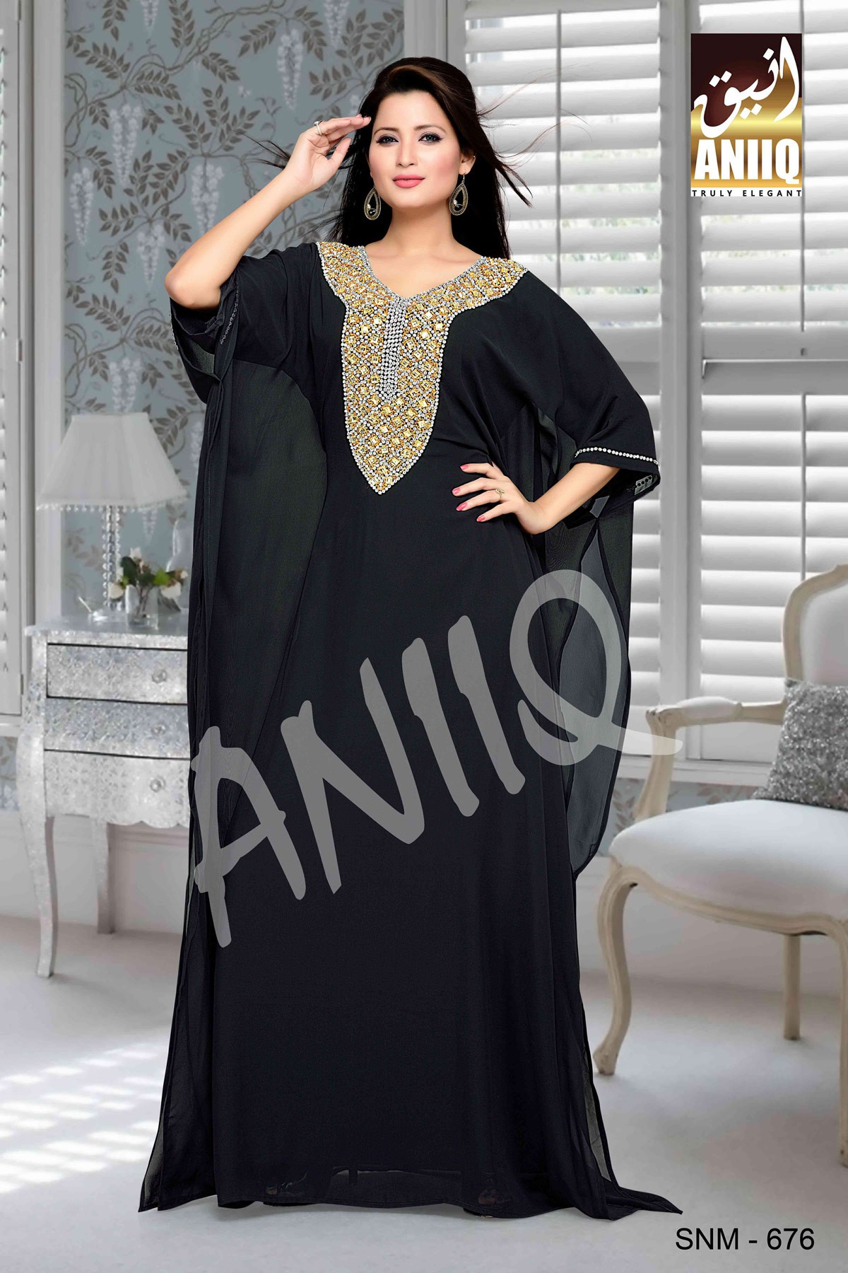 Black  Embroidered  Faux Georgette  Farasha