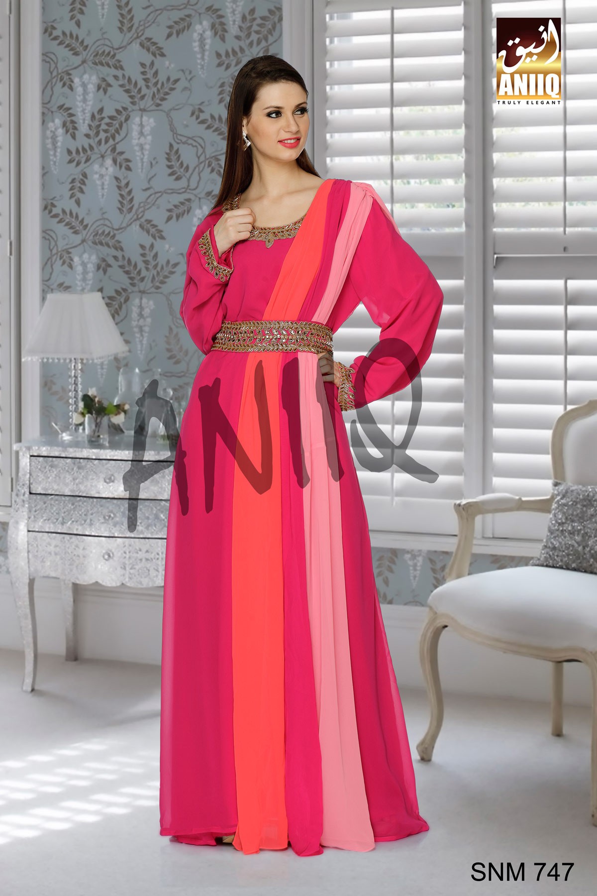 Off White   Embroidered   Faux Georgette   Kaftan