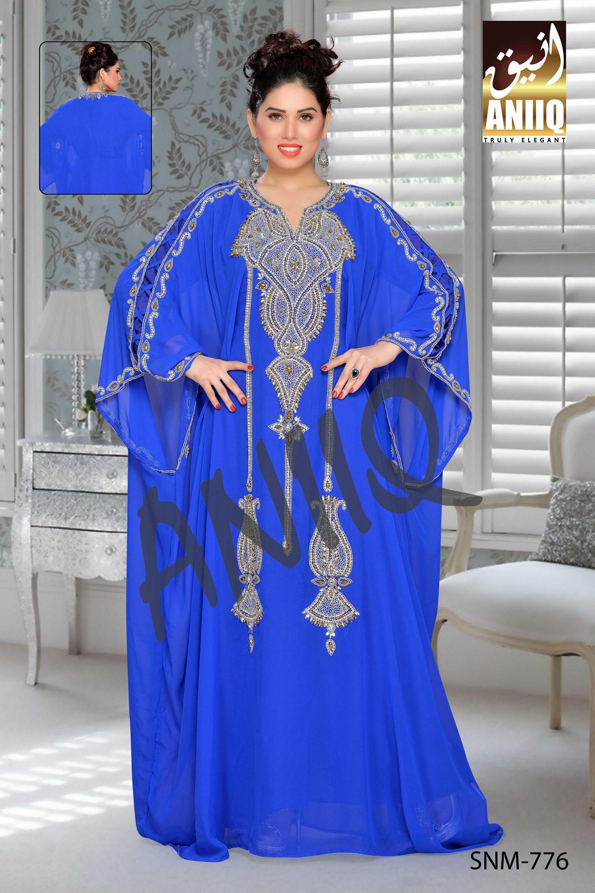 Royal Blue   Embroidered   Faux Georgette   Farasha