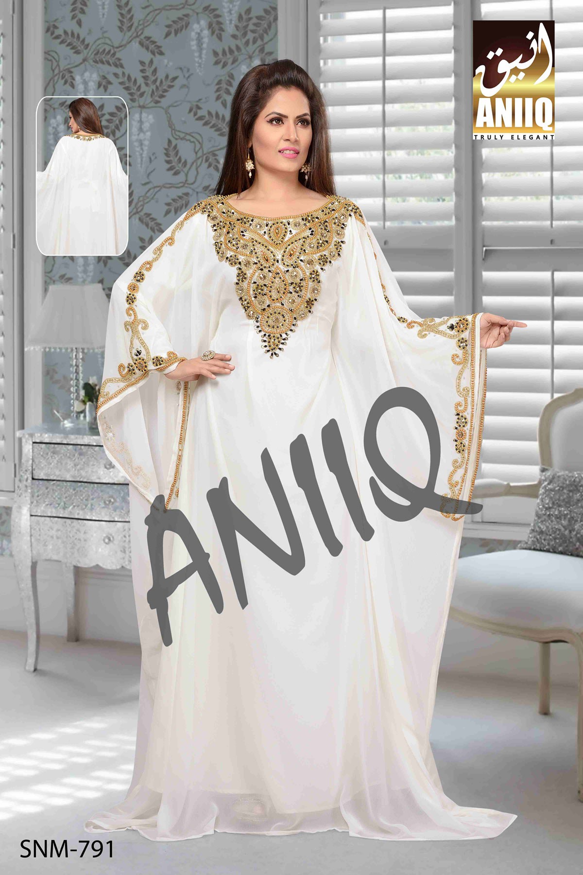 Off White   Embroidered   Faux Georgette   Farasha