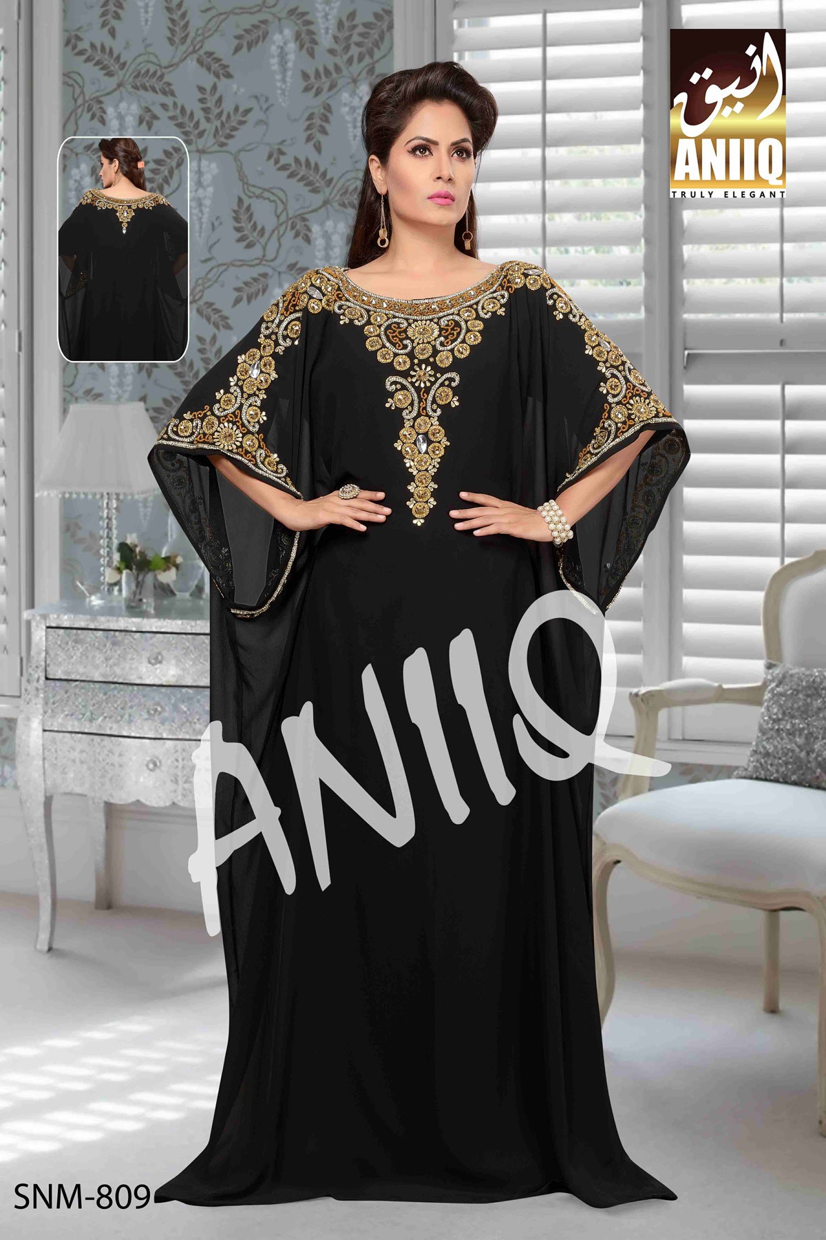 Black  Embroidered  Faux Georgette  Farasha