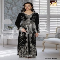 Black  Embroidered  Faux Georgette  Kaftan