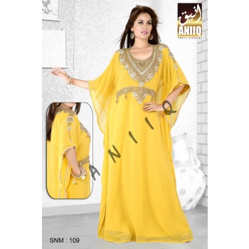 Yellow   Embroidered   Faux Georgette   Farasha