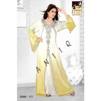 Off white and Yellow  Embroidered  Faux Georgette Kaftan