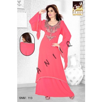 Pink    Embroidered   Faux Georgette   Kaftan