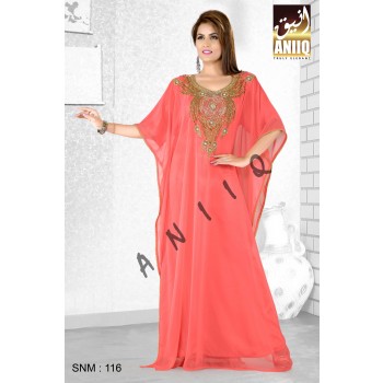 Coral   Embroidered   Faux Georgette   Farasha