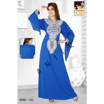 Royal Blue   Embroidered   Faux Georgette   Kaftan